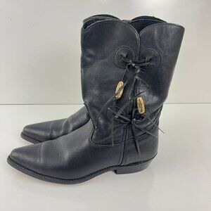 Vintage Capezio Black Leather Western Boots Trixie Beaded Fringe Size 8.5M